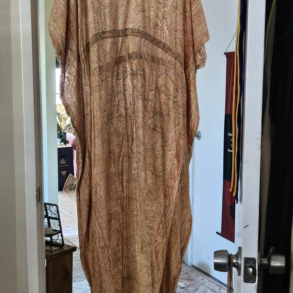 Unique Cost Plus World Market Peach and Beige Maxi Dress - Picture 3 of 6
